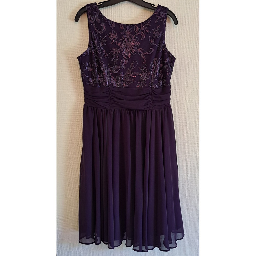 Perceptions Cocktail Dress Womens 8‎ Purple Excellent Sequin Ruched 920-100-CB3